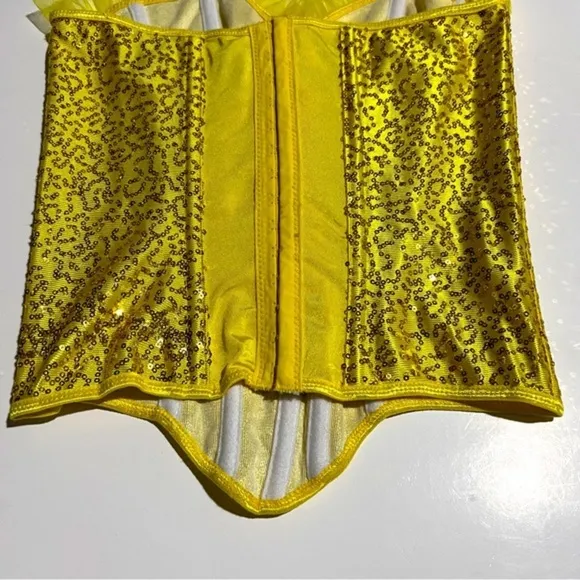 Satin Yellow with Gold &amp; Blue Sequins Corset Top Small