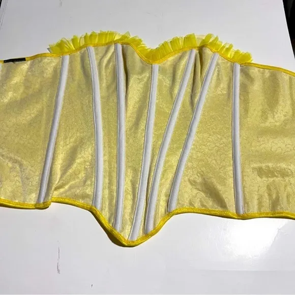 Satin Yellow with Gold &amp; Blue Sequins Corset Top Small
