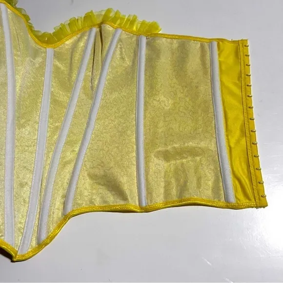 Satin Yellow with Gold &amp; Blue Sequins Corset Top Small