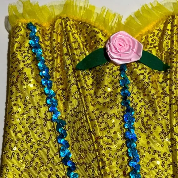 Satin Yellow with Gold &amp; Blue Sequins Corset Top Small