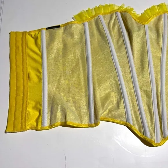 Satin Yellow with Gold &amp; Blue Sequins Corset Top Small