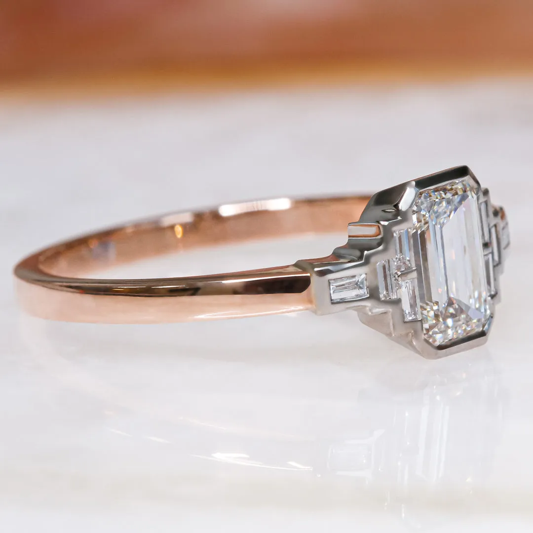 Shemesh Plain Band Natural Emerald  Diamond Engagement Ring