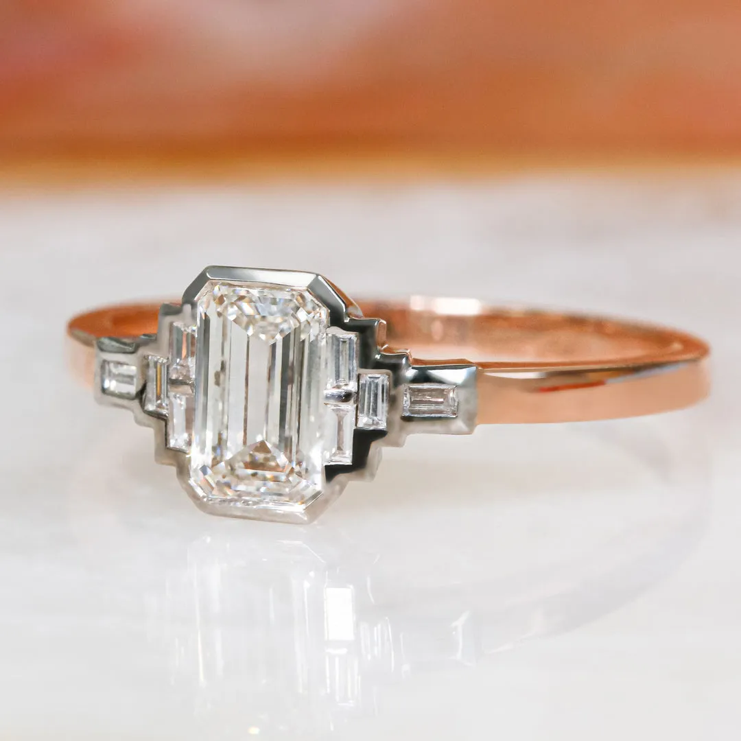 Shemesh Plain Band Natural Emerald  Diamond Engagement Ring
