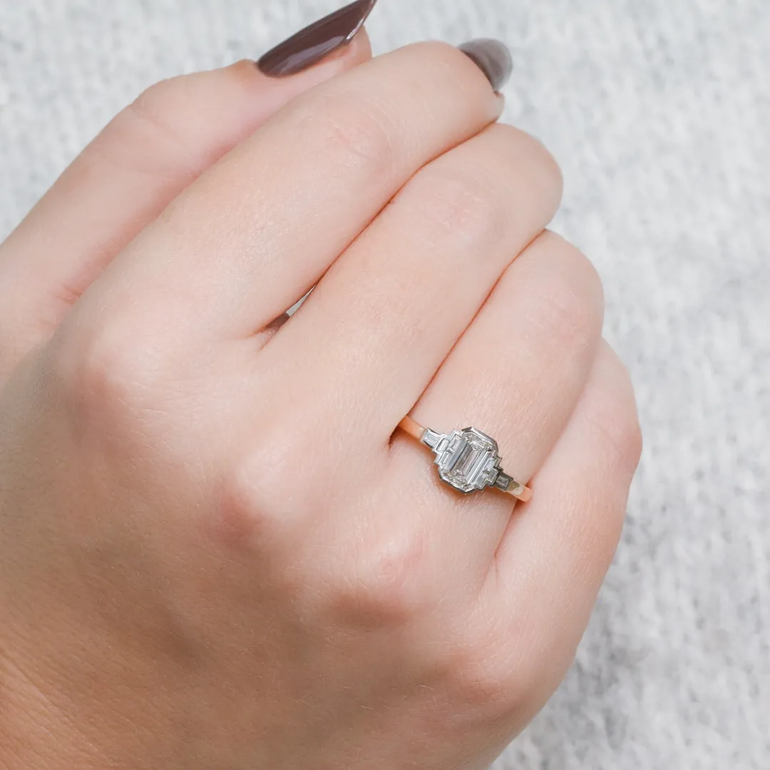 Shemesh Plain Band Natural Emerald  Diamond Engagement Ring