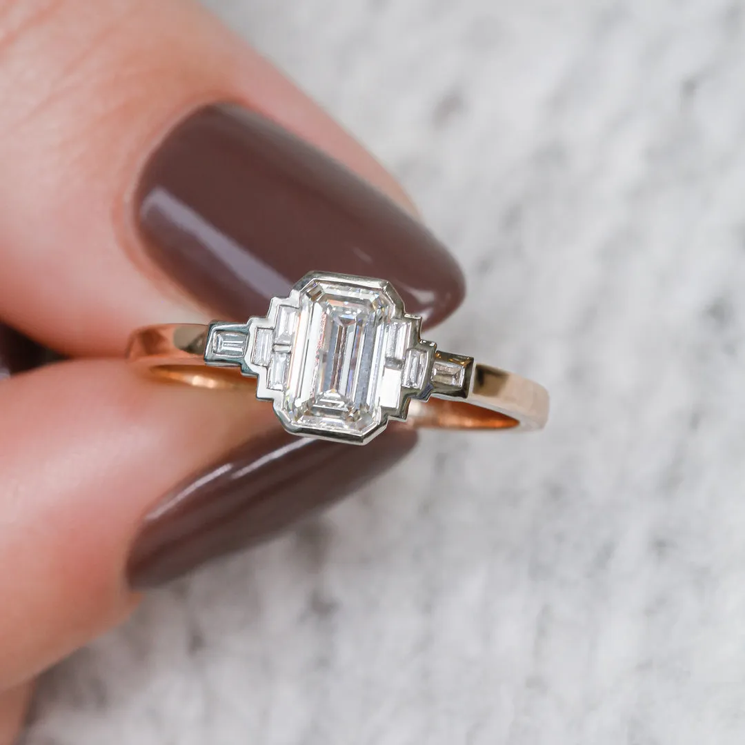 Shemesh Plain Band Natural Emerald  Diamond Engagement Ring