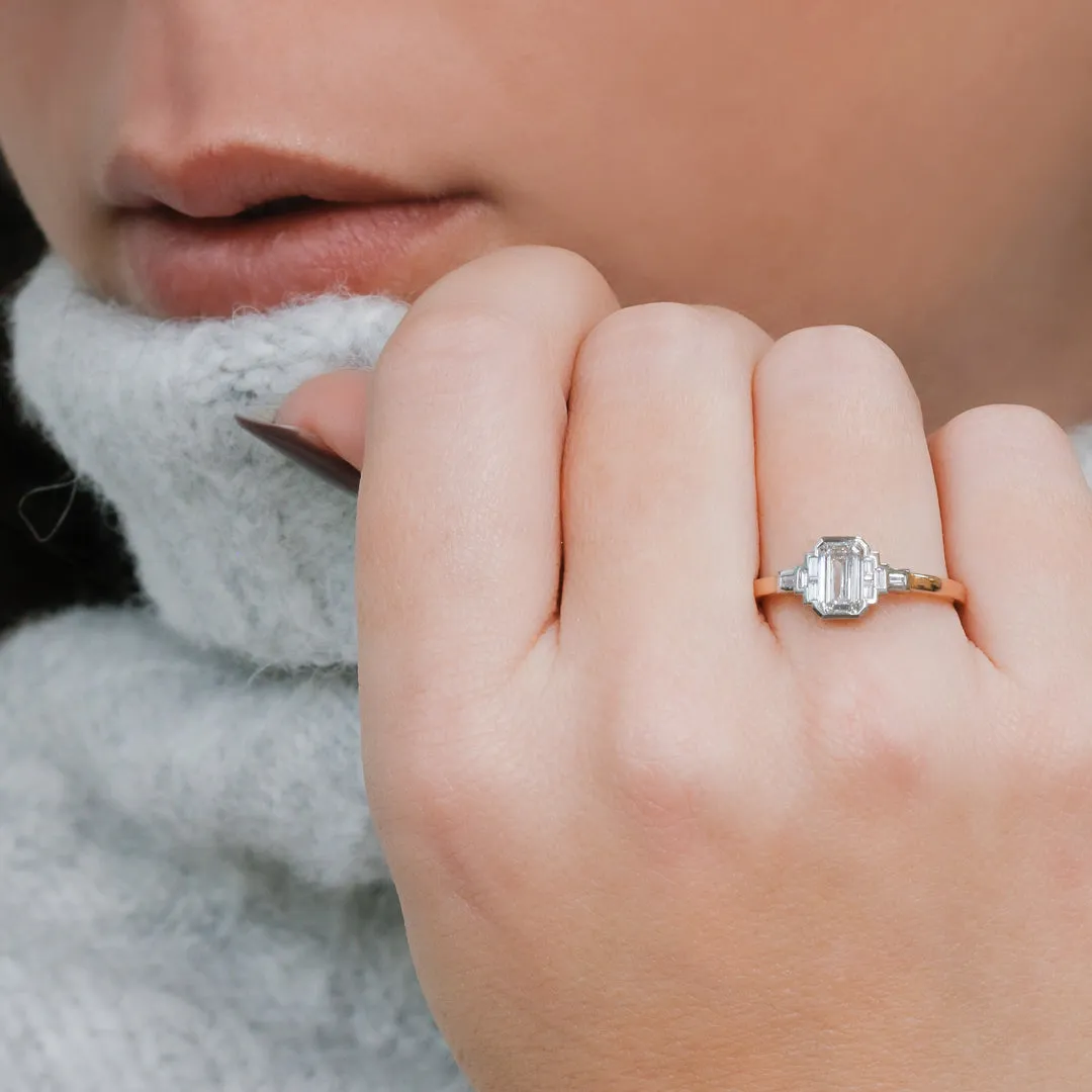 Shemesh Plain Band Natural Emerald  Diamond Engagement Ring