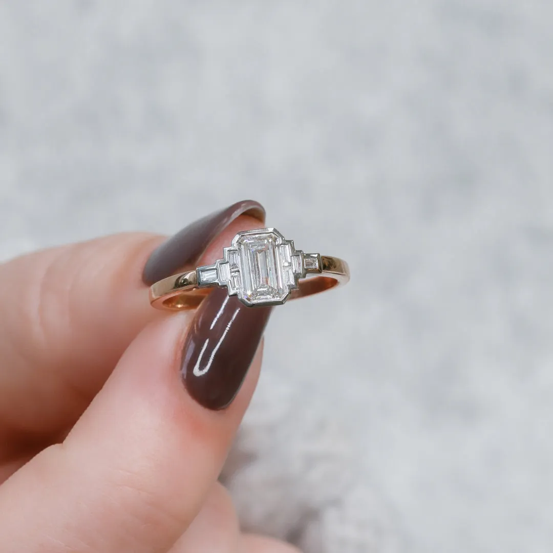 Shemesh Plain Band Natural Emerald  Diamond Engagement Ring