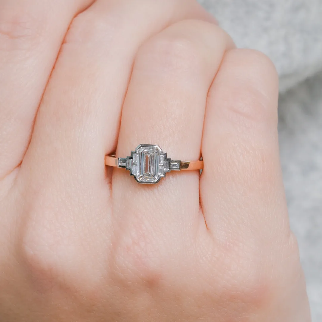 Shemesh Plain Band Natural Emerald  Diamond Engagement Ring