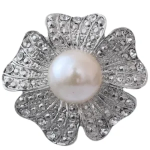 Silver Large Faux Pearl Floral Adjustable Ring