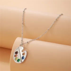 Silver-Plated Multicolor Paint Palette Pendant Necklace