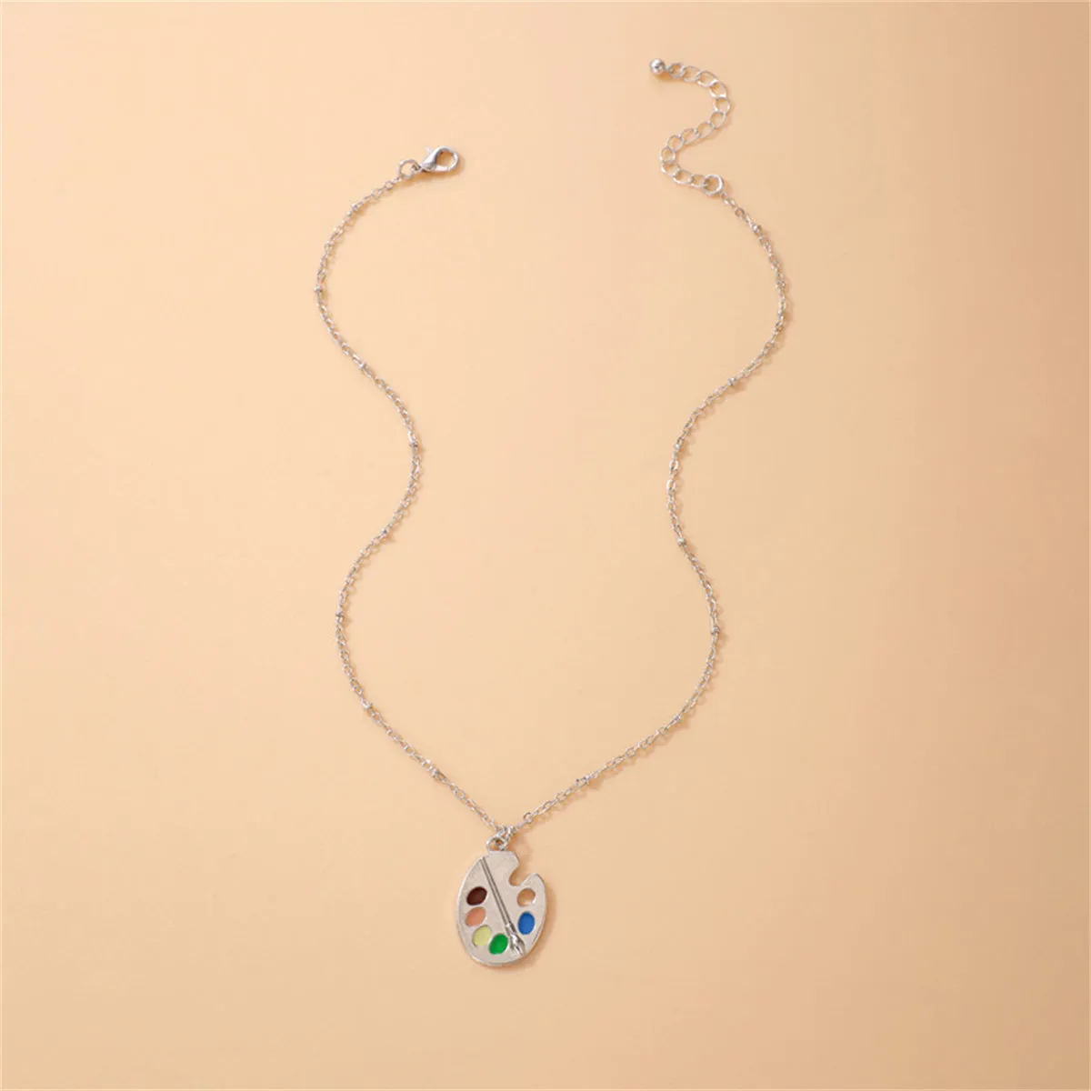 Silver-Plated Multicolor Paint Palette Pendant Necklace