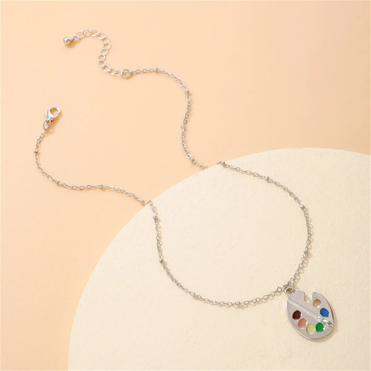 Silver-Plated Multicolor Paint Palette Pendant Necklace