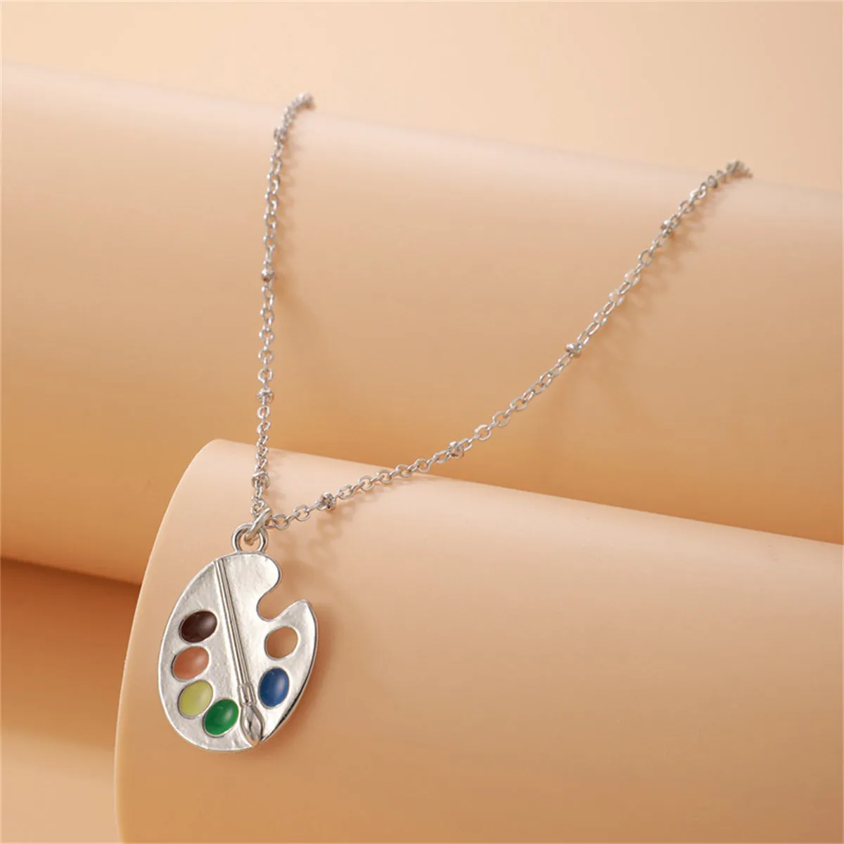 Silver-Plated Multicolor Paint Palette Pendant Necklace