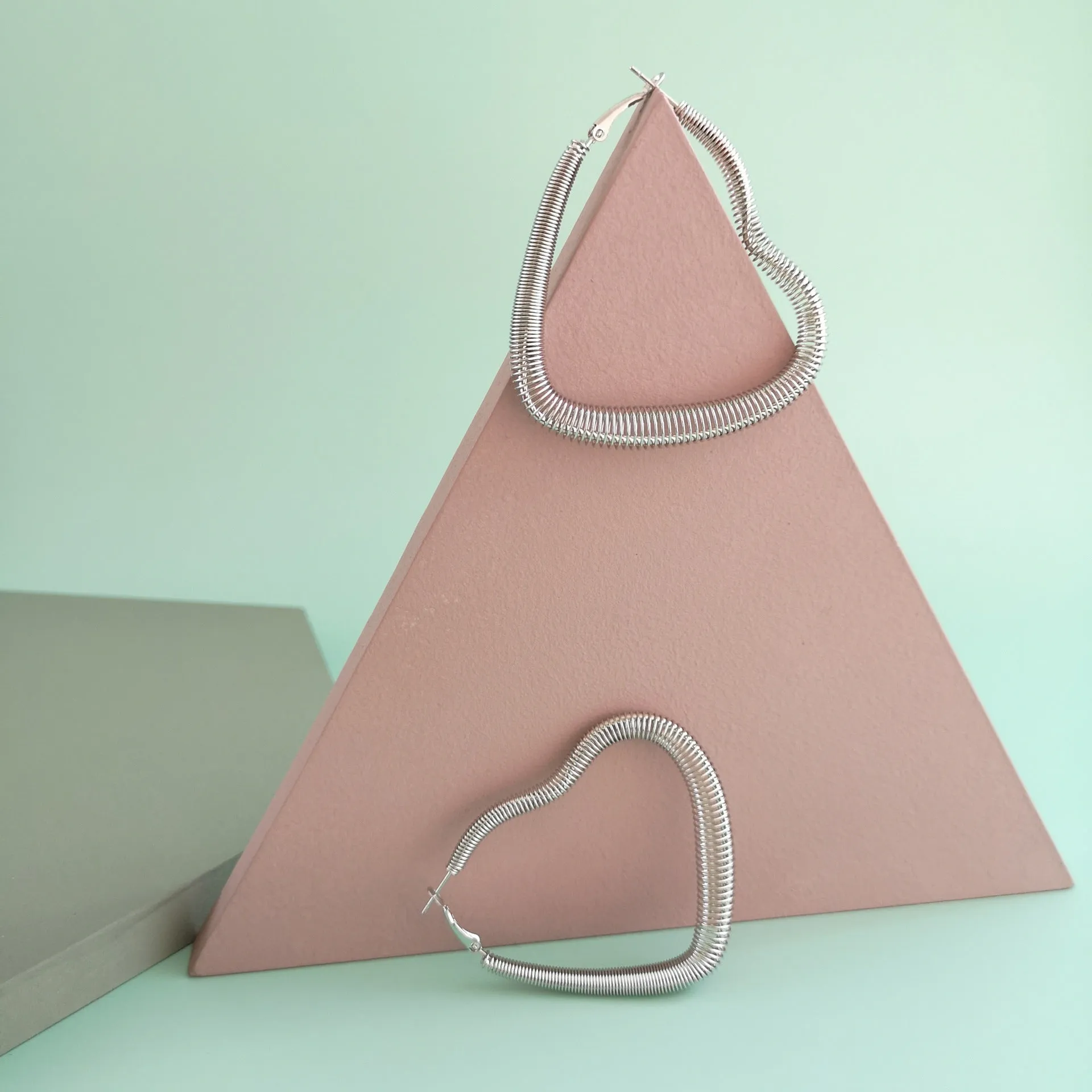 Silver-Plated Spring Open Heart Hoop Earrings