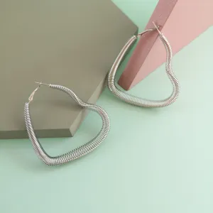 Silver-Plated Spring Open Heart Hoop Earrings
