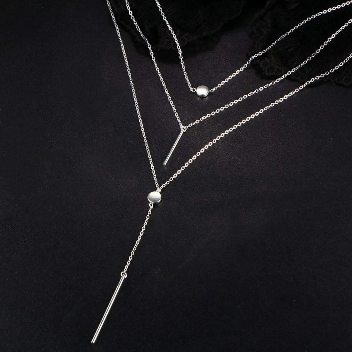 Silver Plated Trendy Disc & Bar Layered Necklace