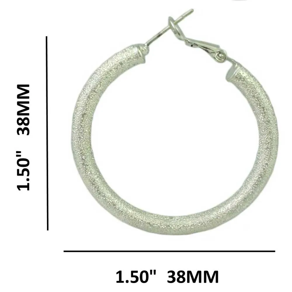 Silver-tone Frosted Medium Hoop Pierced Earring - MEC402S