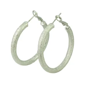 Silver-tone Frosted Medium Hoop Pierced Earring - MEC402S
