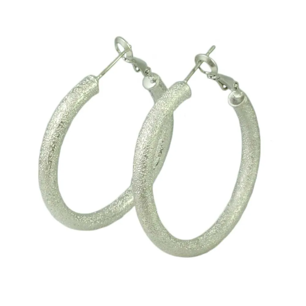 Silver-tone Frosted Medium Hoop Pierced Earring - MEC402S