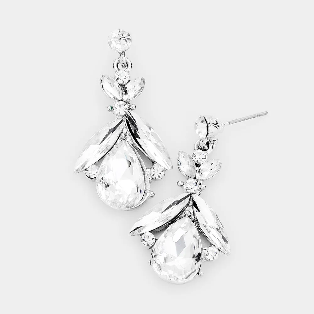 Small Clear Crystal Abstract Dangle Earrings on Silver | 452321