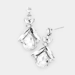 Small Clear Crystal Abstract Dangle Earrings on Silver | 452321