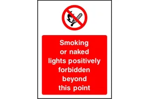 Smoking or naked lights positively forbidden beyond this point sign