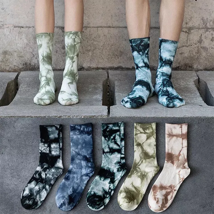 Soft Black Ribbed Knit Tie-Dye Socks