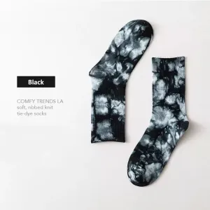Soft Black Ribbed Knit Tie-Dye Socks