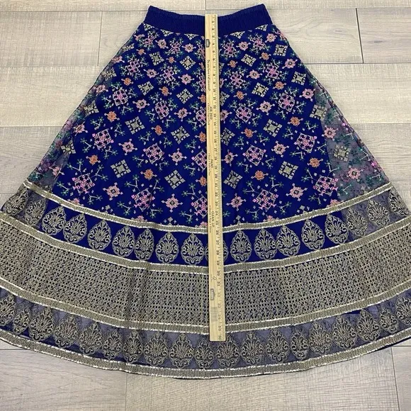 Soft Surroundings Maxi Skirt Womens Size S Blue Embroidered Endless Night Navy