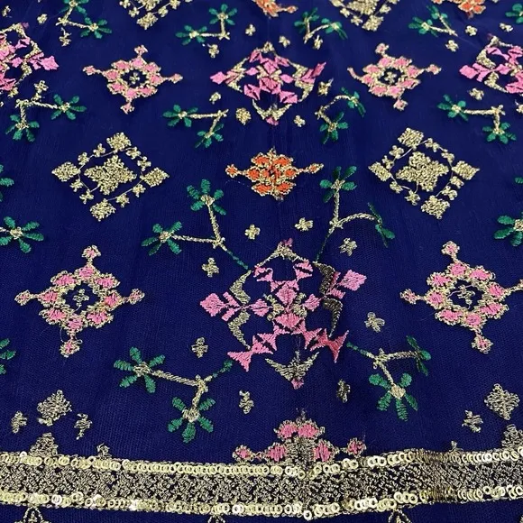 Soft Surroundings Maxi Skirt Womens Size S Blue Embroidered Endless Night Navy