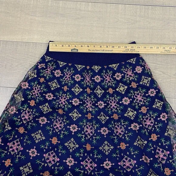 Soft Surroundings Maxi Skirt Womens Size S Blue Embroidered Endless Night Navy