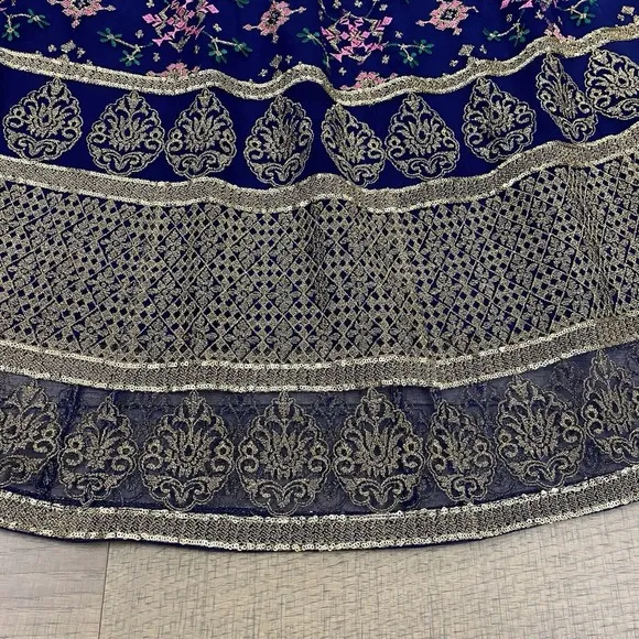 Soft Surroundings Maxi Skirt Womens Size S Blue Embroidered Endless Night Navy