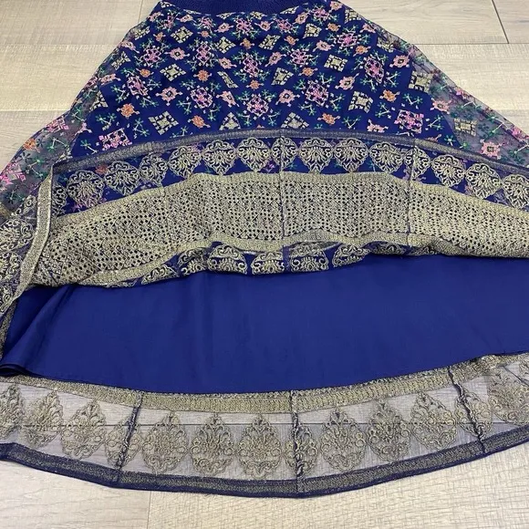 Soft Surroundings Maxi Skirt Womens Size S Blue Embroidered Endless Night Navy