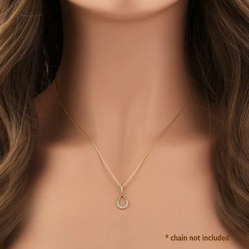Solid 14K Yellow Gold Elegant CZ Drop Pendant