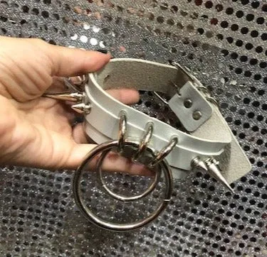 Spike & Double 'O' Ring Vegan Leather Choker