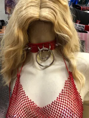 Spike & Double 'O' Ring Vegan Leather Choker