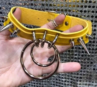 Spike & Double 'O' Ring Vegan Leather Choker