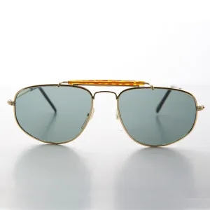 Square Aviator with Brow Bar and Glass Lens Vintage Sunglass - Dusty