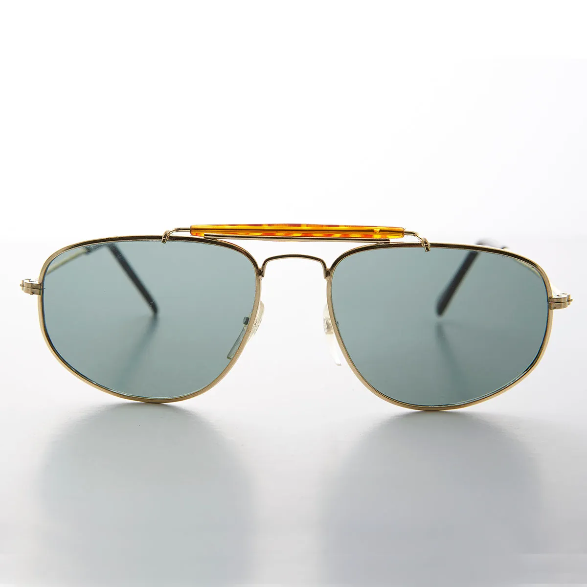 Square Aviator with Brow Bar and Glass Lens Vintage Sunglass - Dusty