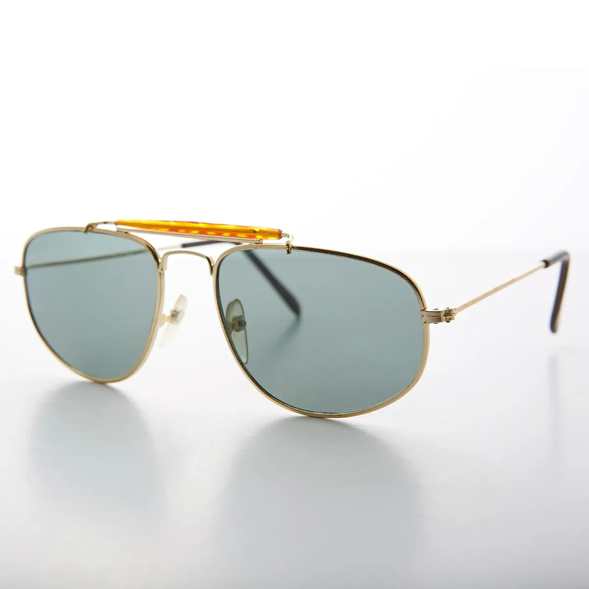 Square Aviator with Brow Bar and Glass Lens Vintage Sunglass - Dusty