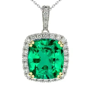 Square Halo Pendant Big Green Emerald Trendy Necklace