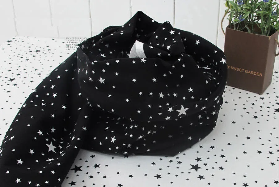 Stars Cotton Fabric - Black Stars or White Stars - By the Yard 53720