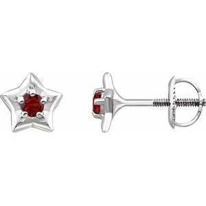 Sterling Silver 3 mm Round January Youth Star Birthstone Earrings