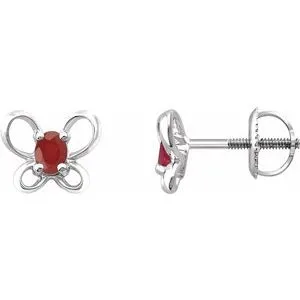 Sterling Silver 4x3 mm Oval July Youth Butterfly Birthstone Earrings