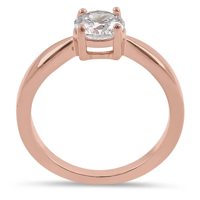 Sterling Silver 6mm Round Clear CZ Rose Gold Plated Ring