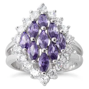 Sterling Silver Elegant Amethyst Marquise Cut CZ Ring