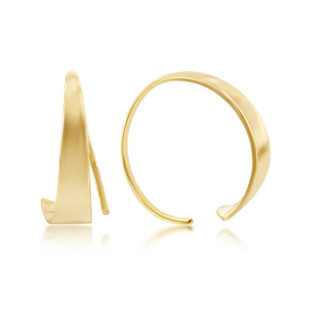 Sterling Silver Flat Bar Half Hoop Earrings - Gold Plated