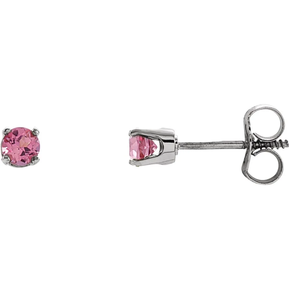 Sterling Silver Imitation Pink Tourmaline Youth Earrings