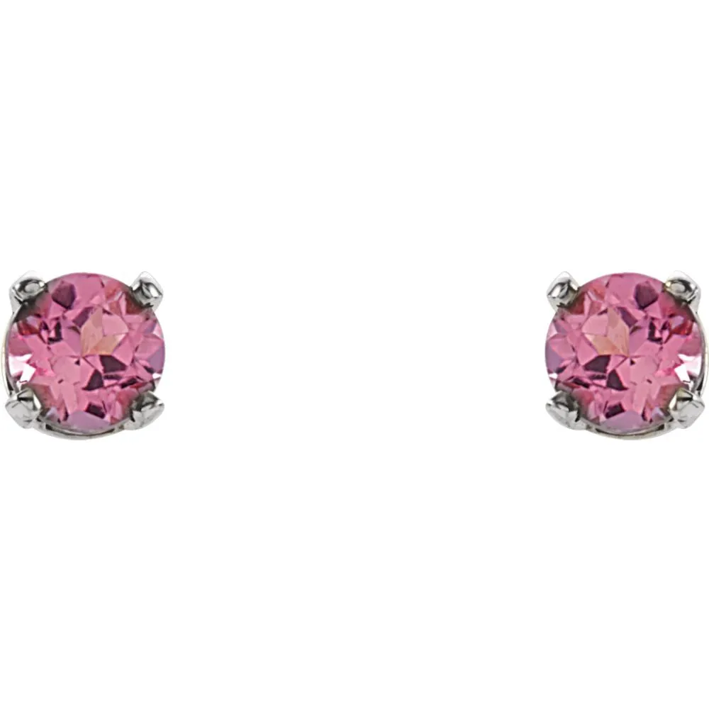 Sterling Silver Imitation Pink Tourmaline Youth Earrings