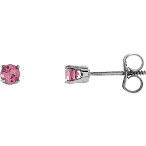 Sterling Silver Imitation Pink Tourmaline Youth Earrings